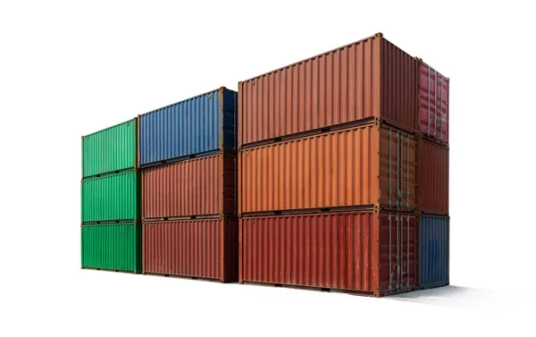 白い背景に隔離された出荷のための金属コンテナ積み上げ貨物 物流輸出ビジネスコンセプト — ストック写真
