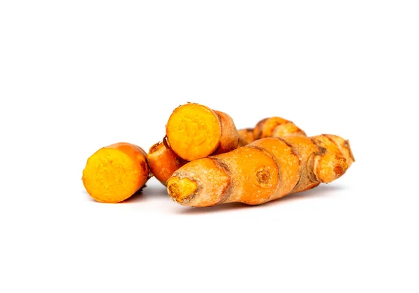 Thai Herb Turmeric Curcuma Longa Linn Root Sliced Isolated White — Stock Photo, Image