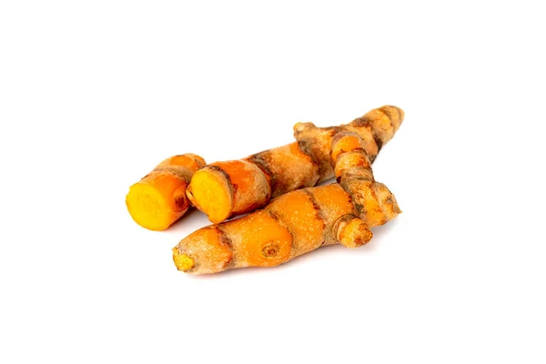 Thaise Kruid Kurkuma Curcuma Longa Linn Wortel Gesneden Geïsoleerd Witte — Stockfoto