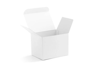 Ürün tasarımı için boş ambalaj beyaz karton kutu kırpma yolu ile beyaz arkaplan izole