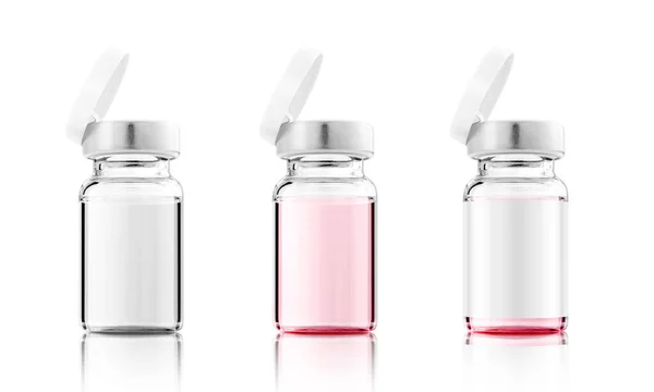 Offene Impfstoffflasche Für Etikettendesign Attrappe Isoliert Auf Weißem Hintergrund Mit — Stockfoto
