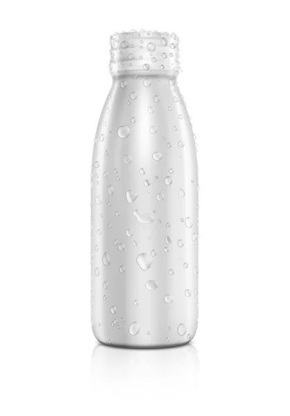 Blank packaging beverage bottle with water drops isolated on white background — Stock Photo, Image