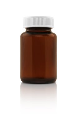 Beyaz arka plan üzerinde izole boş kahverengi ek prroduct şişe