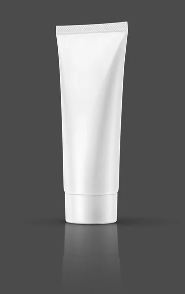 Embalagem em branco tubo cosmético branco isolado em fundo cinza — Fotografia de Stock