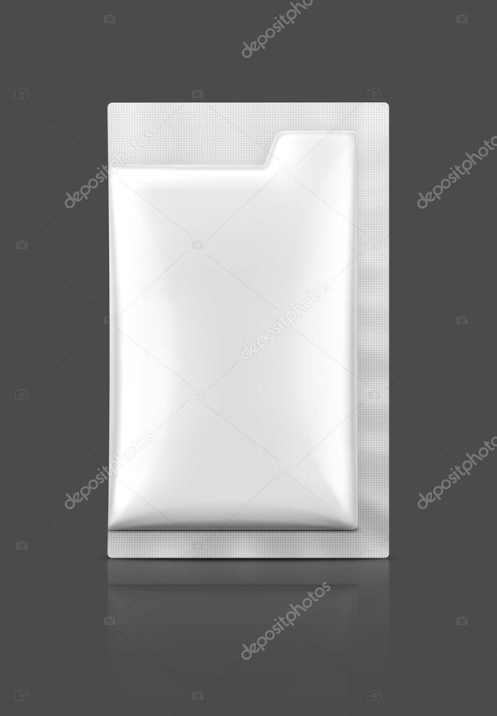 blank packaging foil sachet isolated on gray background