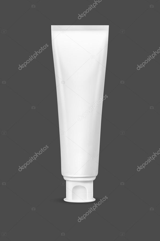 blank packaging toothpaste tube isolated on gray background