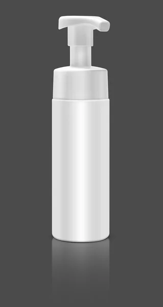 Puste opakowania butelki kosmetyczne na białym tle na szarym tle — Zdjęcie stockowe