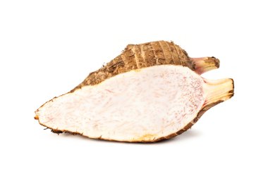Taro kökü beyaz arkaplanda izole edildi