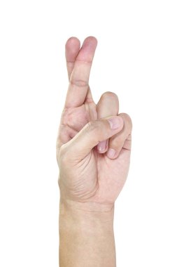 Beyaz arka planda izole yalan işareti ile el