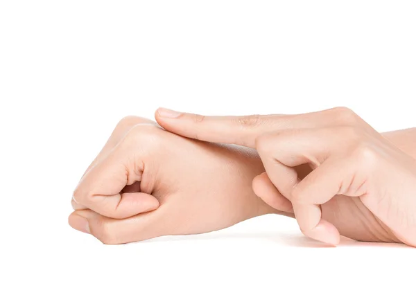 La mano in azione applica la crema a pelle — Foto Stock