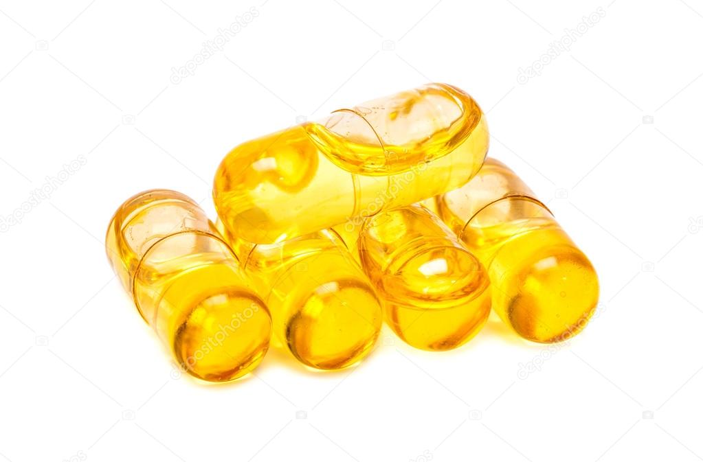 Fish oil capsules isolated on white background