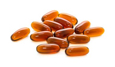 Beyaz arka plan üzerinde izole lesitin ek ürün kapsül