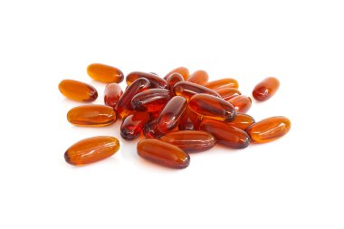 Beyaz arka plan üzerinde izole lesitin ek ürün kapsül