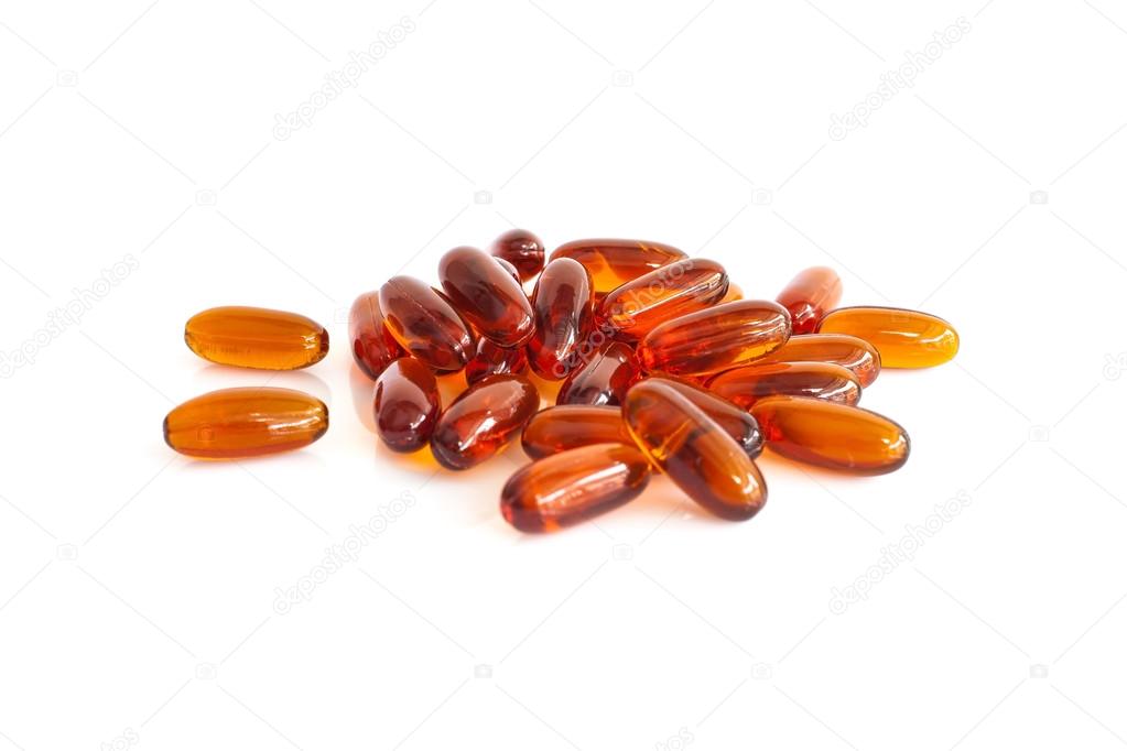 Lecithin supplement product capsules isolated on white background