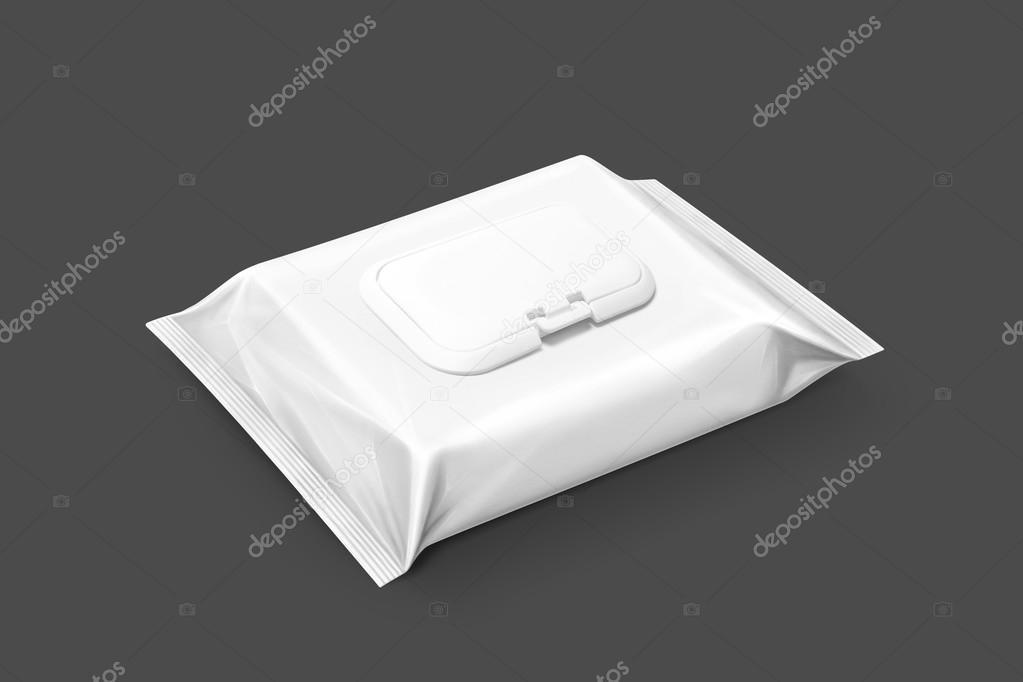 blank packaging wet wipes pouch isolated on gray background