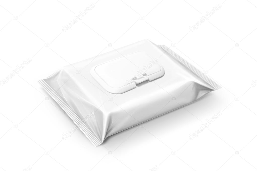 blank packaging wet wipes pouch isolated on white background