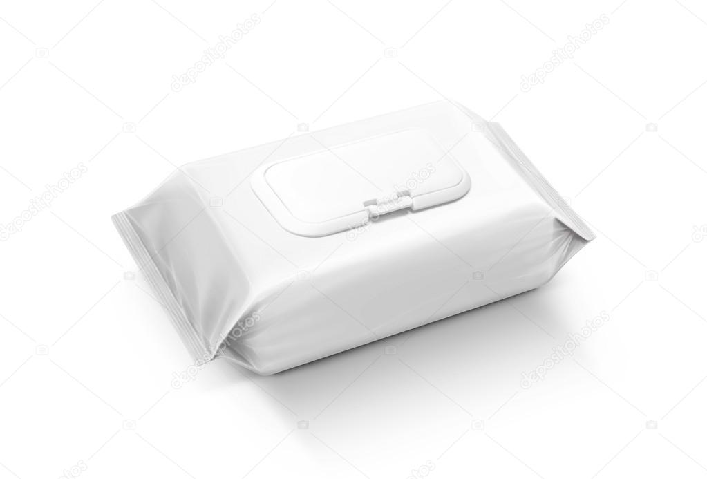 blank packaging wet wipes pouch isolated on white background