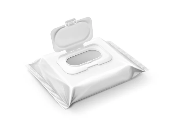 Embalagem em branco toalhetes molhados bolsa isolada no fundo branco — Fotografia de Stock