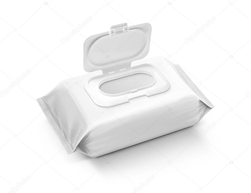 blank packaging wet wipes pouch isolated on white background