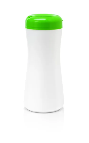 Forma de tubo de embalagem em branco com tampa verde isolada na parte traseira branca — Fotografia de Stock