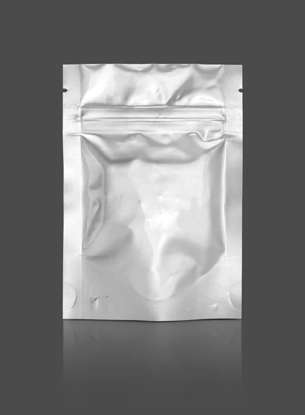 Blank packaging foil zipper pouch isolated on gray background — Φωτογραφία Αρχείου
