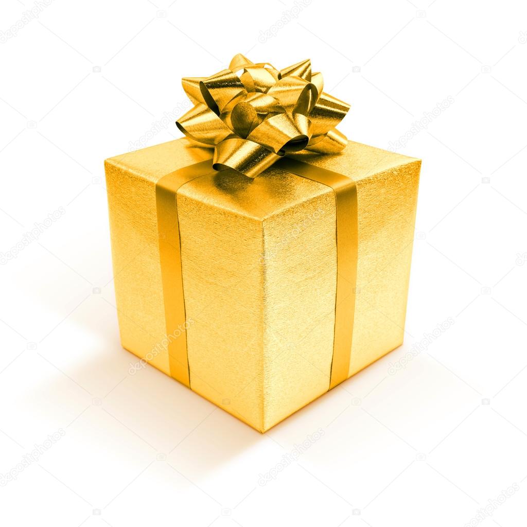 Golden gift box isolated on white background