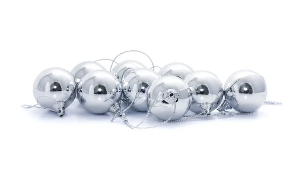 Silver christmas balls on white background — Stock Photo, Image