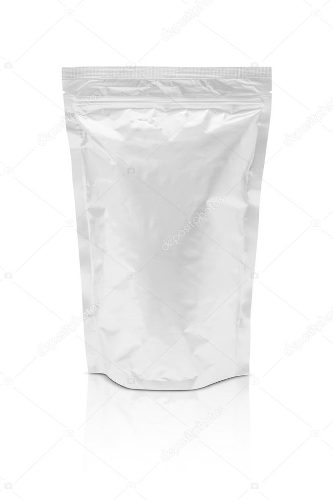 blank packaging aluminium foil pouch isolated on white background