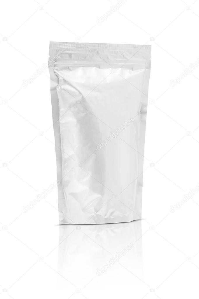 blank packaging aluminium foil pouch isolated on white background