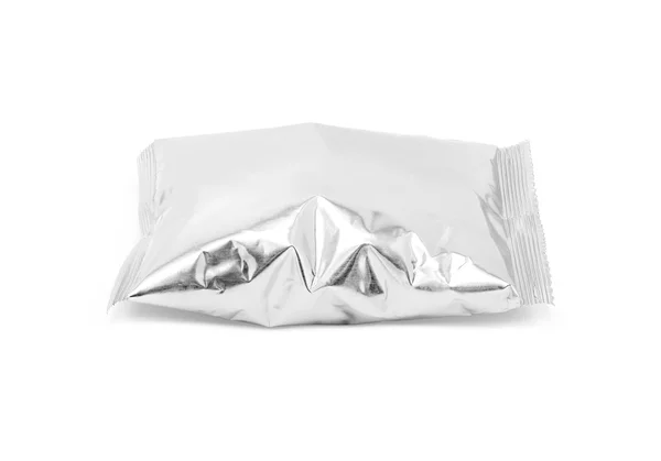 Embalagem em branco saco de lanche folha isolado no fundo branco — Fotografia de Stock