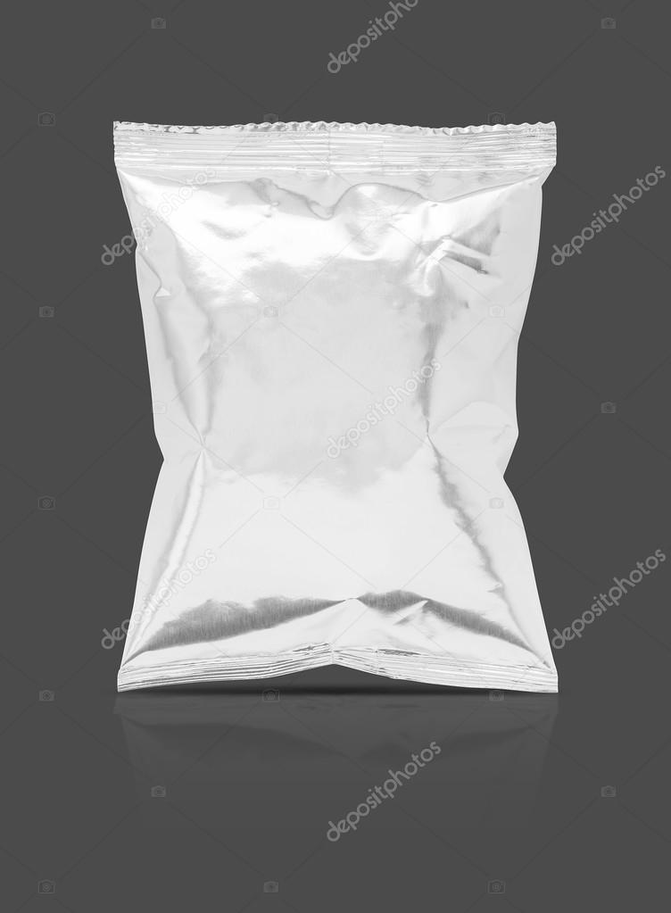 blank packaging foil snack pouch isolated on gray background