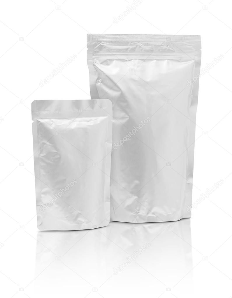 blank packaging aluminium foil pouch isolated on white background