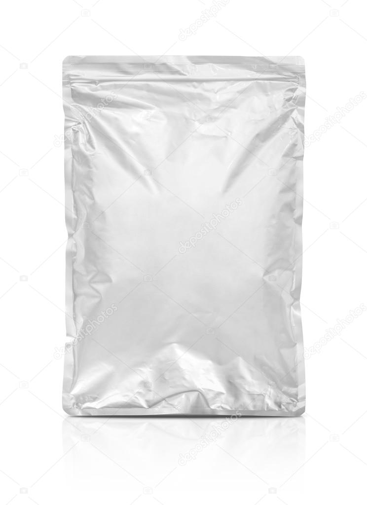blank packaging aluminium foil pouch isolated on white background