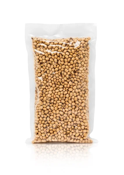 Soy bean in plastic pouch isolated on white background — Stock Photo, Image