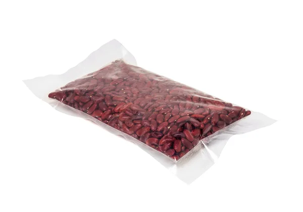 Red kidney bean in plastic pouch isolated on white background — Stock Photo, Image