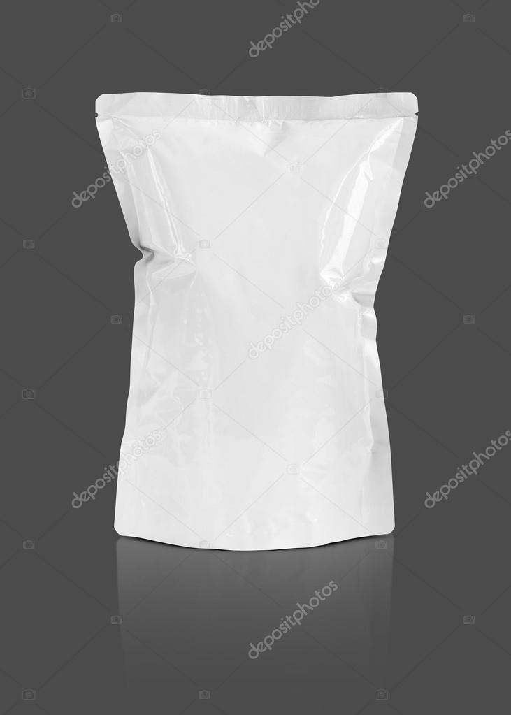 Blank packaging snack pouch isolated on gray background