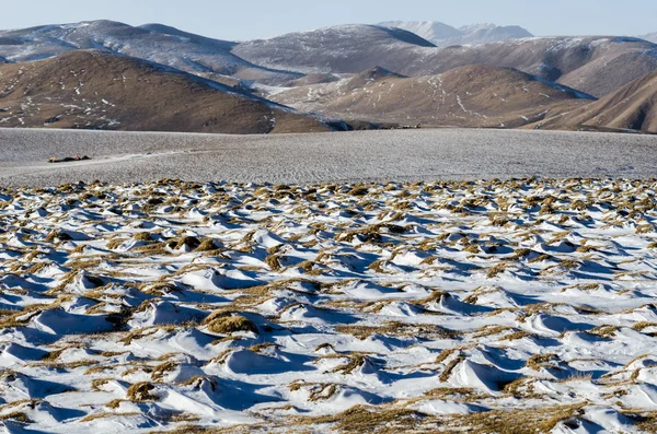 Paisaje nevado en un paso de montaña tibetano de gran altitud — Foto de Stock