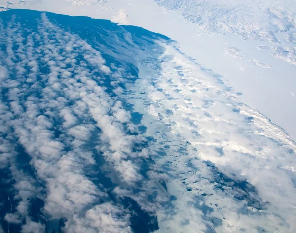 Aerial view of the Greenland cloudy coastline — Stock Photo, Image