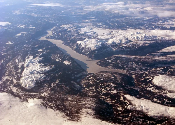 Aerial view of the distant scandinavian fiord — Stock Photo, Image