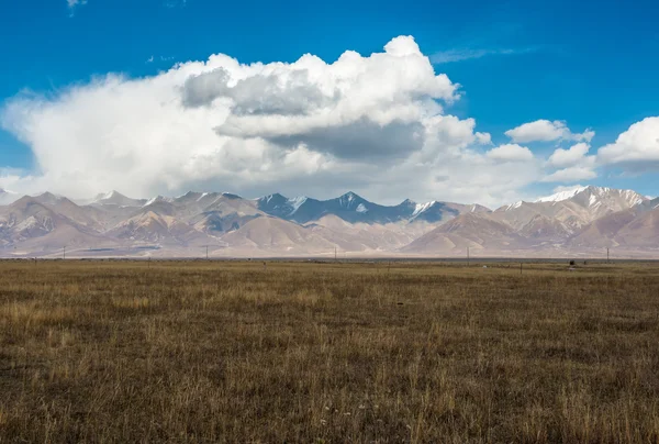 Unglaubliche Farbe des Himmels und Wolken über der flachen tibetischen Ebene Stockbild
