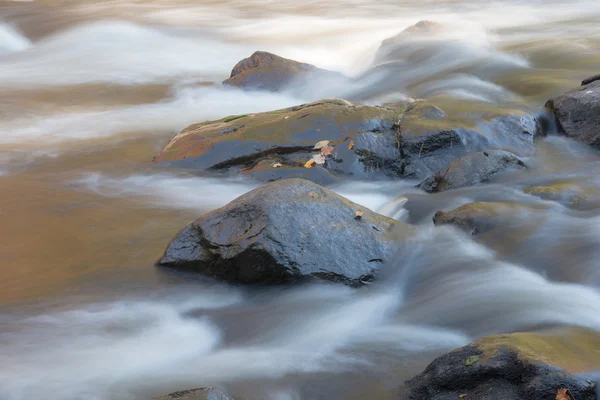 Vue rapprochée d'un lit de rivière pierreux et d'un ruisseau d'argent — Photo