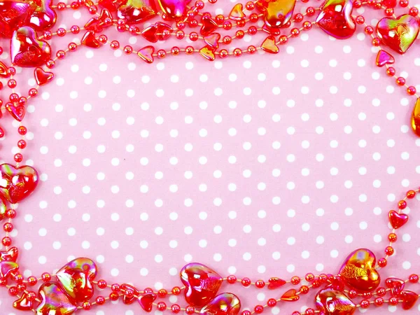 Růžový polka dot pozadí a srdce dekorace prostor kopií — Stock fotografie