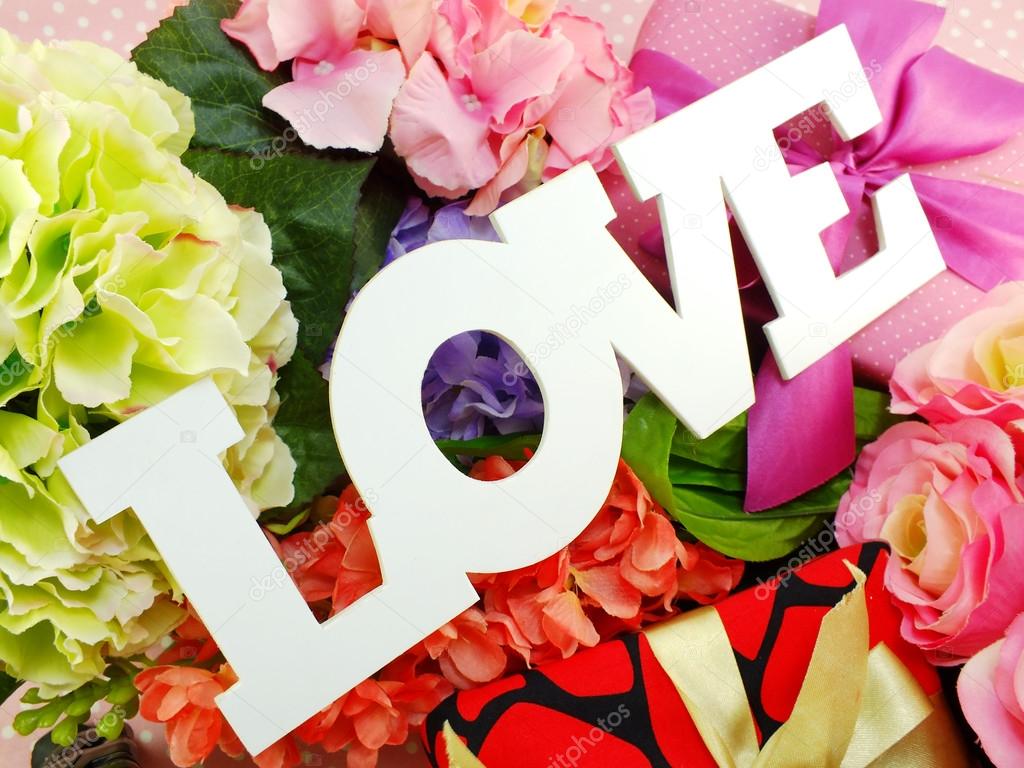 Text Love Word Copy With Gift And Flower Close Up Photo By May Text Love Word Copy With Gift And Flower Close Up Photo By May