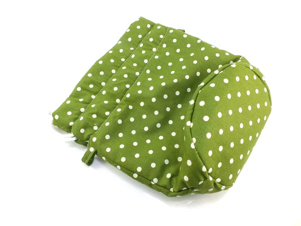 Green polka dots fabrice bag on white background — Stock Photo, Image