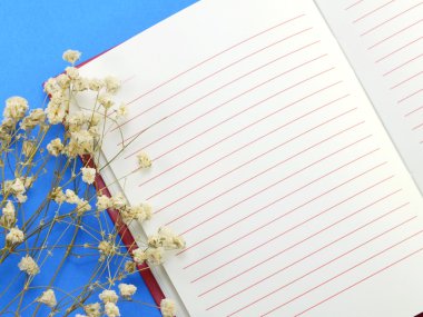 kuru çiçekler ve boş defter sayfası