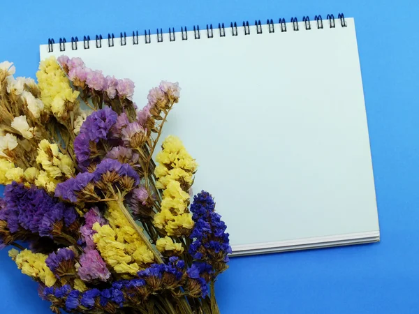 Flores secas e página de caderno vazio — Fotografia de Stock