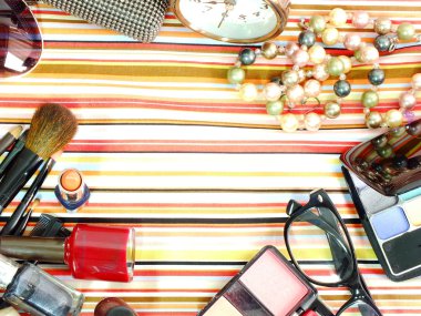 Dekoratif kozmetik kumaş beyaz ve mavi şerit arka plan