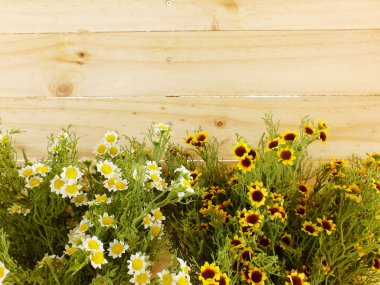 ahşap arka plan üzerinde yapay çiçek şube