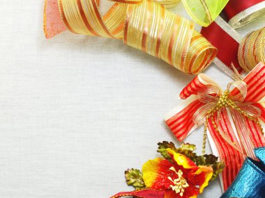 sınır yapılan renkli hediye yay şerit sınır arka plan Üstten Görünüm