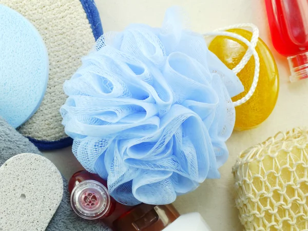 Fürdő puff és luffa spa készlet — Stock Fotó